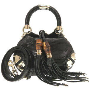 Gucci Indy Lizard Black Strap Shoulder Handbag